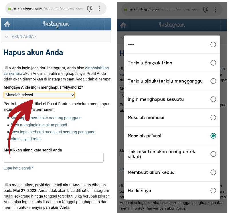 Cara Menghapus Akun Instagram yang Lupa Password